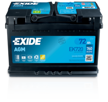 akumulátor 12V 72Ah EXIDE AGM 278x175x190 +pól vpravo