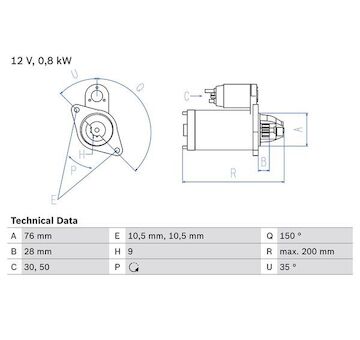 startér BOSCH 12V/0,8kW ŠKODA, VW