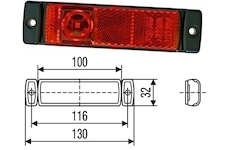 svítilna poziční červená obdélníková LED pro vodorovnou montáž s kabelem 0,5m